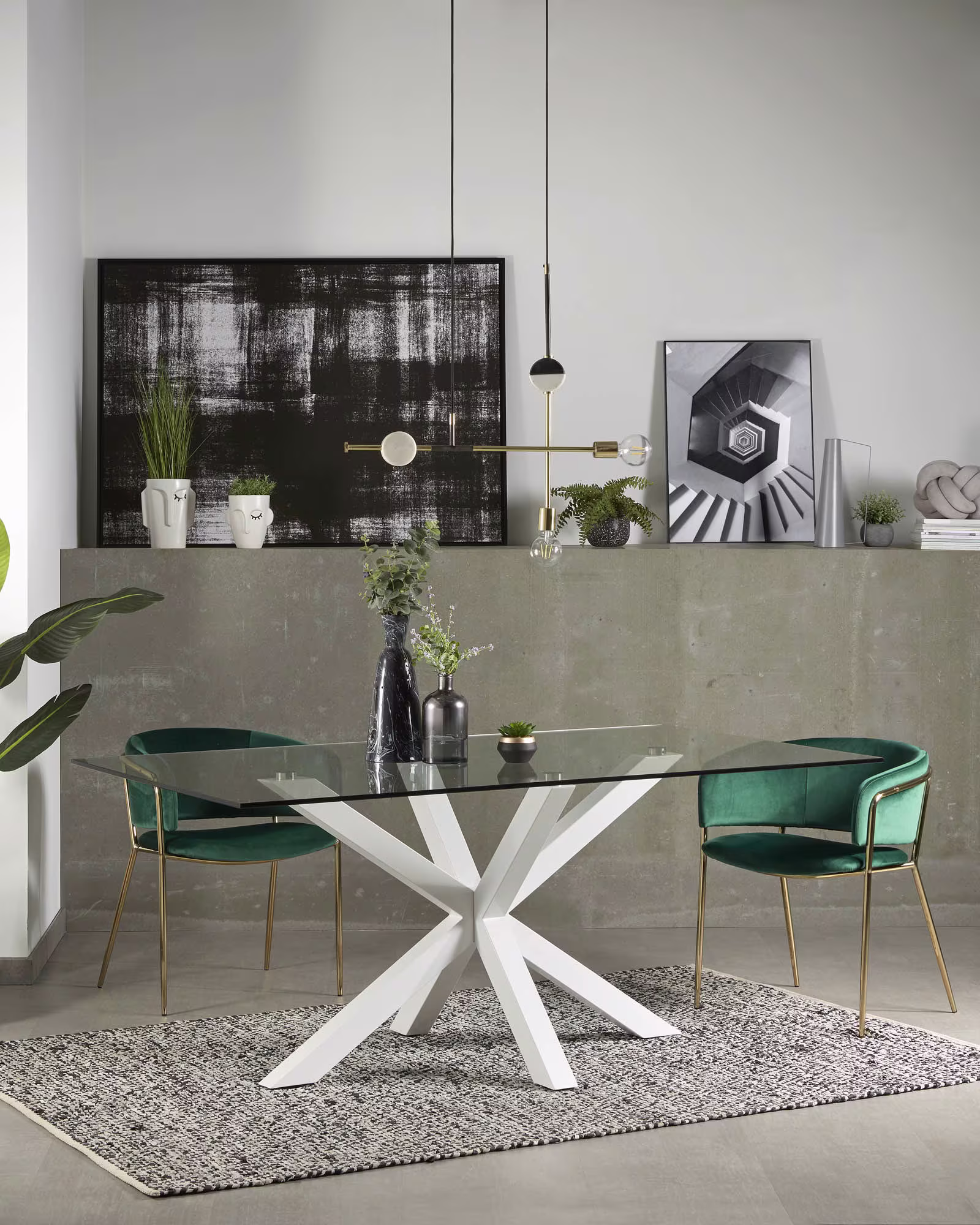 Mesa Argo de cristal y patas de acero acabado blanco 200 x 100 cm