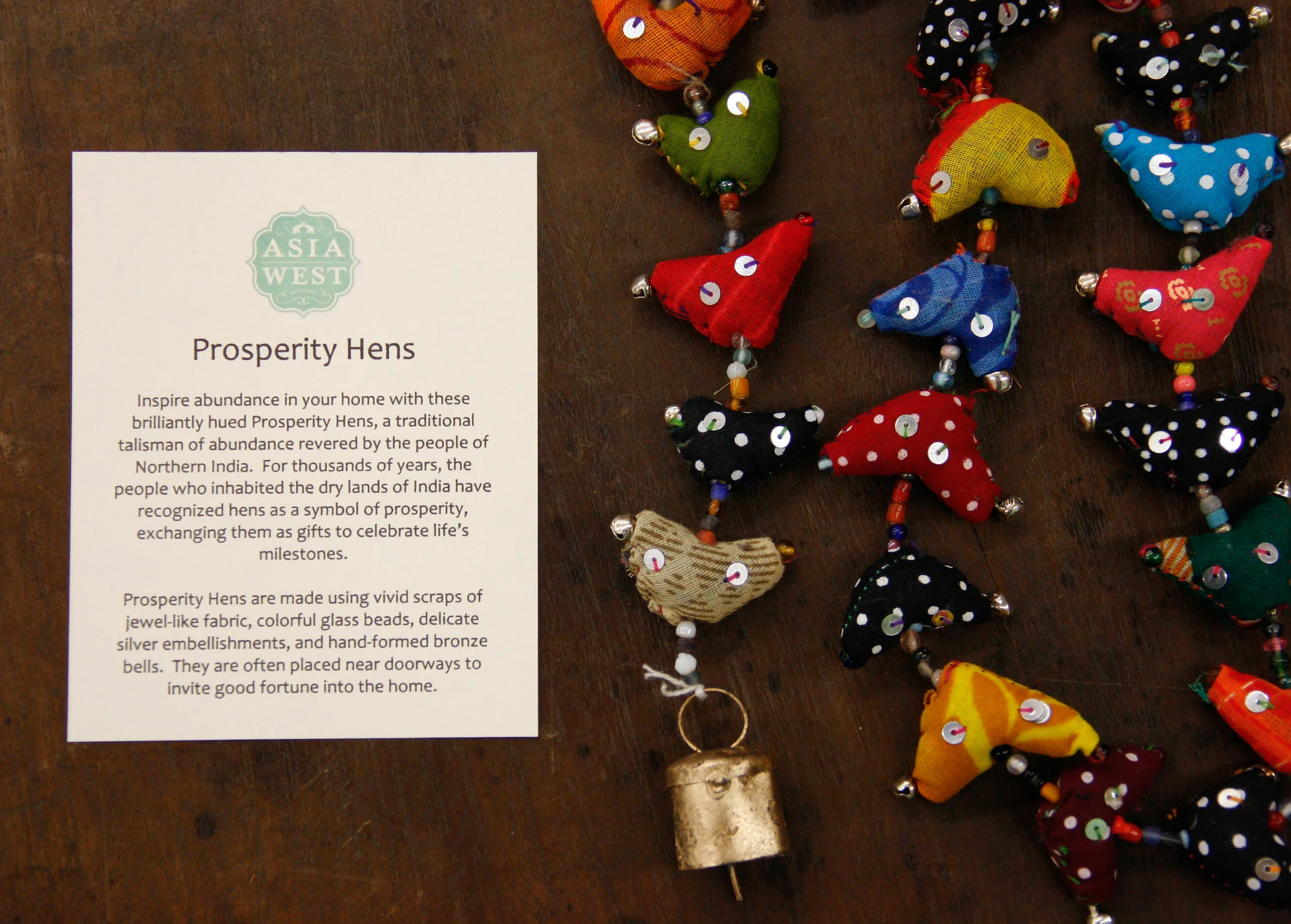 Indian Prosperity Hens – Handcrafted Hanging Talisman of Abundance, Strand of Chickens, Housewarming Gift or Mobile for Chicken Lovers