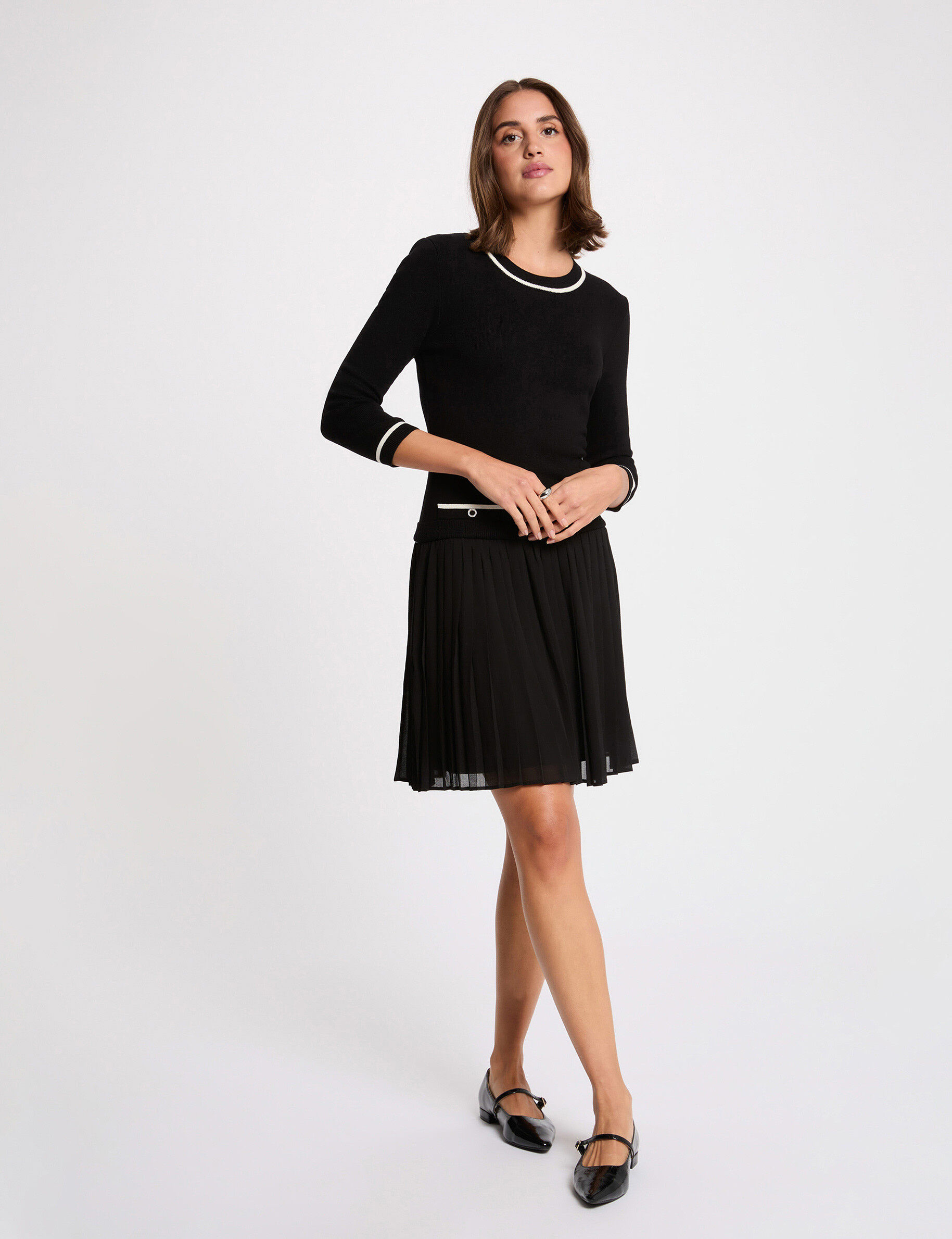 Pleated Short Dress Black Women
