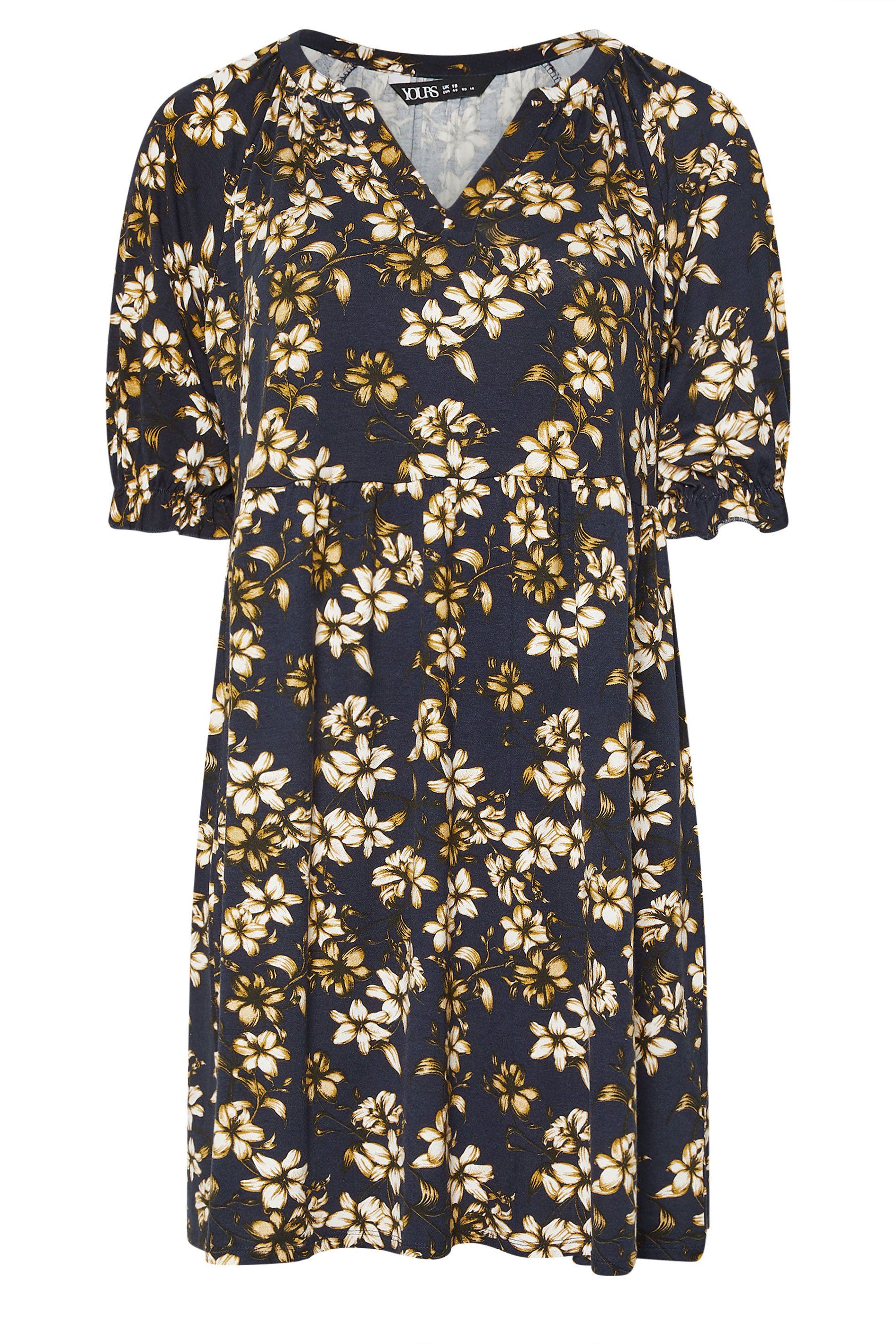 Yours Floral Print Notch Neck Mini Dress