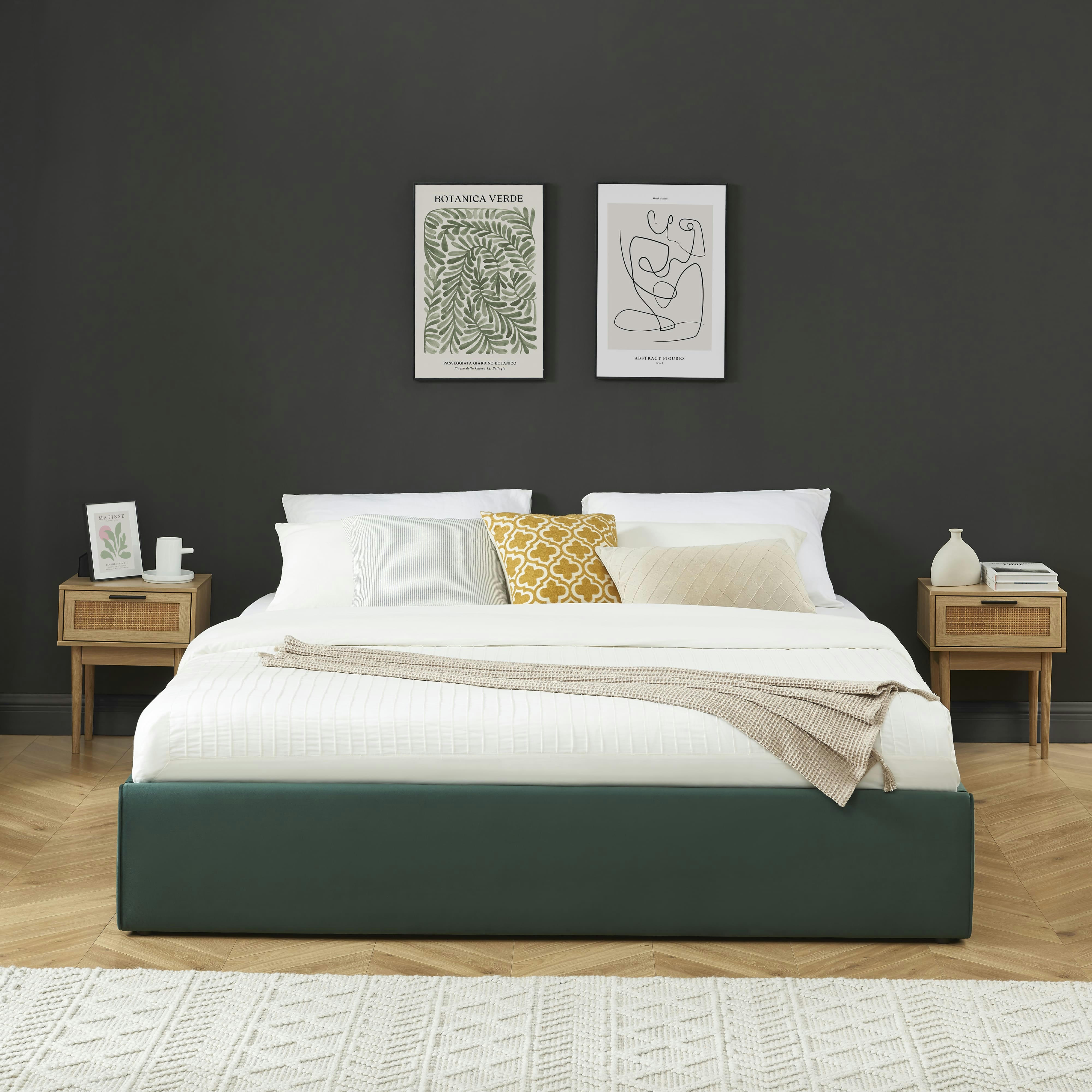 SAKURA - Lit coffre  velours vert forêt 180x200 sommier inclus