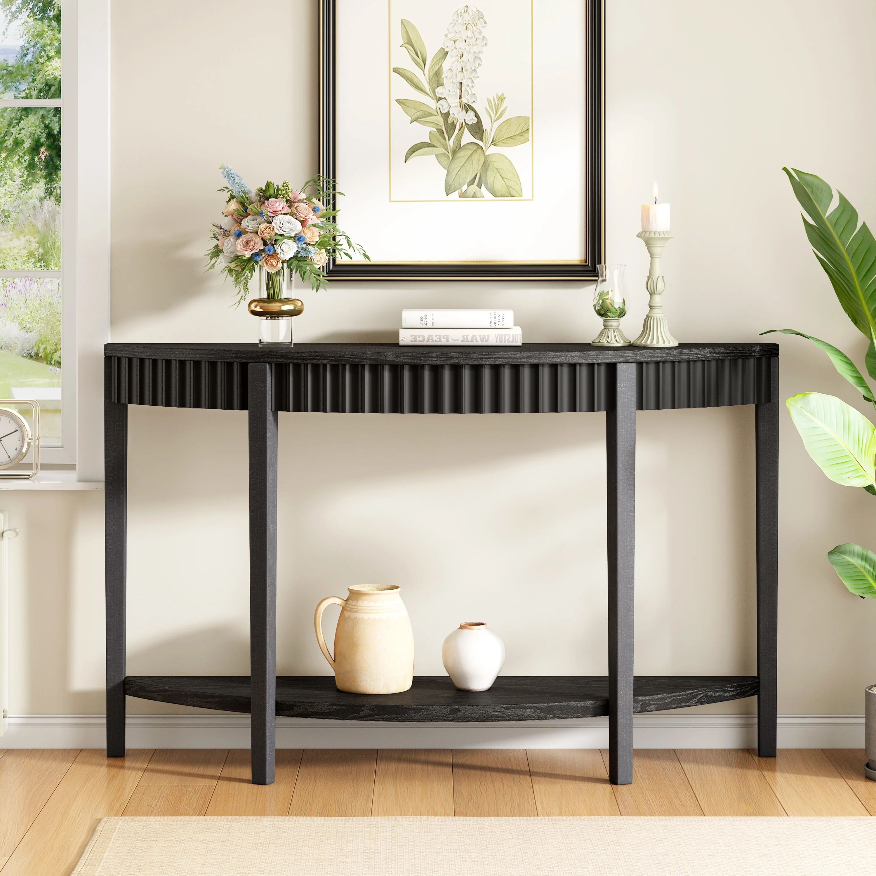 Half Moon Accent Table Console Table with Open Storage Shelf, 2-Tier Side Table Entryway Table for Living Room Foyers
