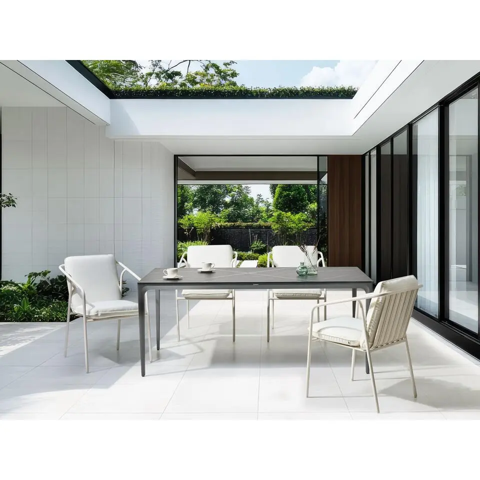 SOVARETO - Tuintafel - Donkergrijs/Zwart - HPL/Aluminium/marmer