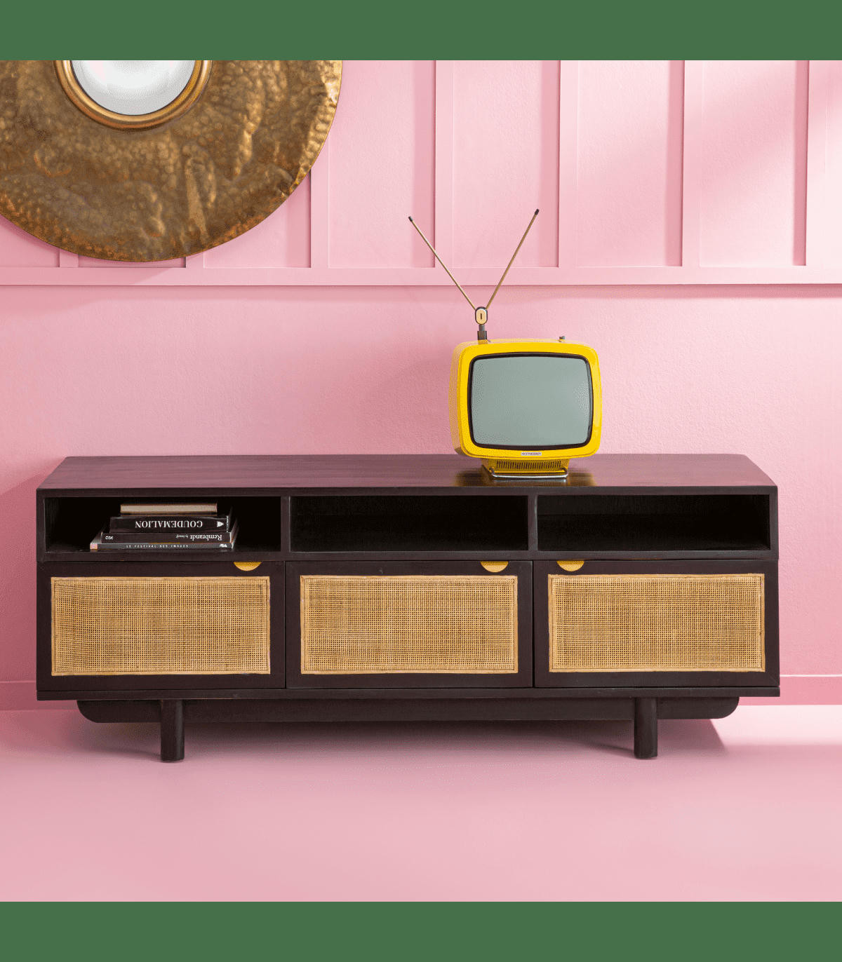 CALVI - Meuble TV noir 3 portes - L160 x H60 cm