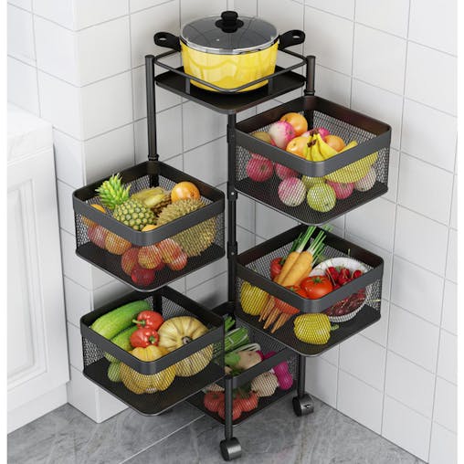 SOGA 2X 5 Tier Steel Square Rotating Kitchen Cart Multi-Functional Shelves Storage Organizer with Wheels