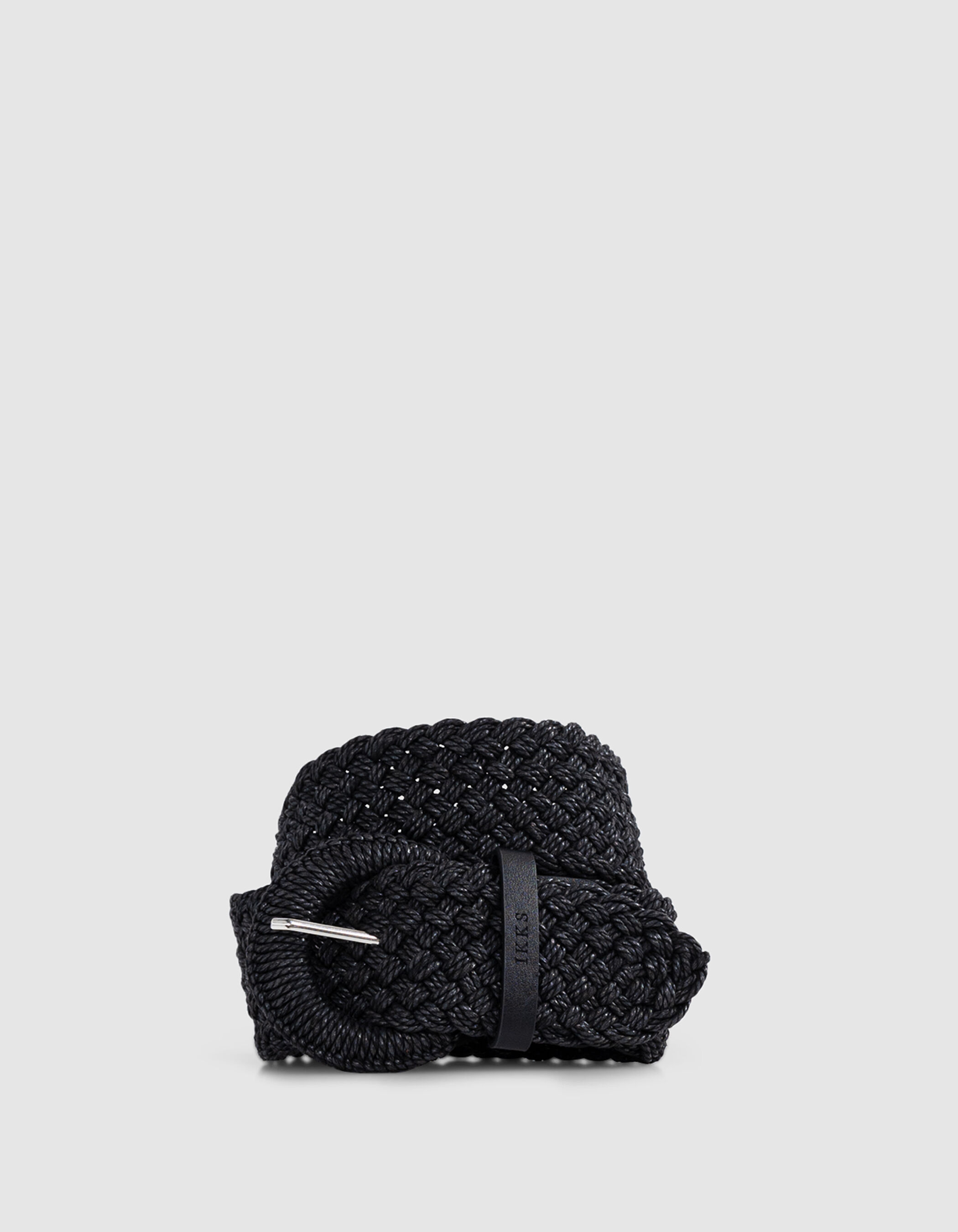 Ceinture large noire raphia tressé Femme