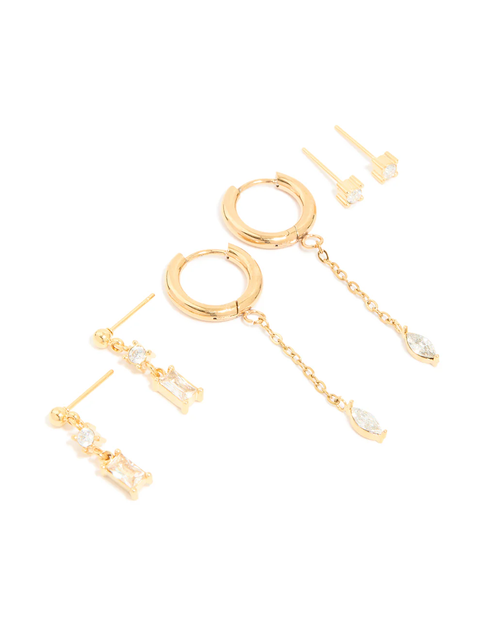 Waterproof Gold Plated Stainless Steel Cubic Zirconia Chain & Studs Ear Stacking Pack