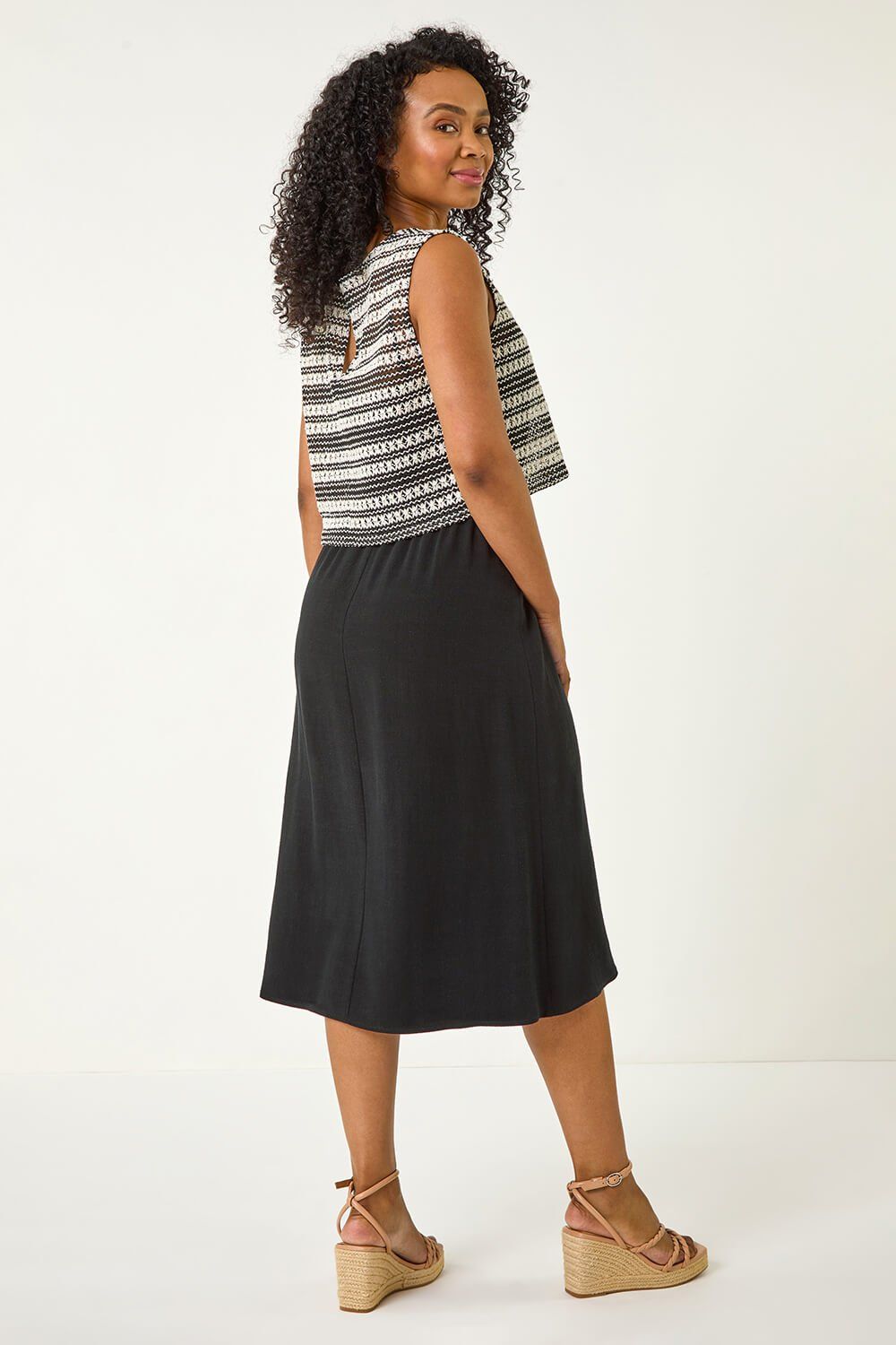 Roman Petite Contrast Overlay Midi Dress