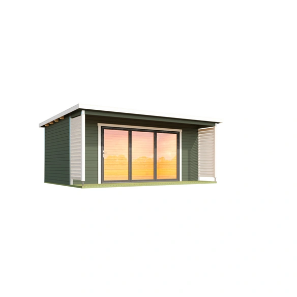 Blockbohlenhaus »Liverpool«, BxHxT: 580 x 239,4 x 430 cm (Außenmaß inkl. Dachüberstand), grün