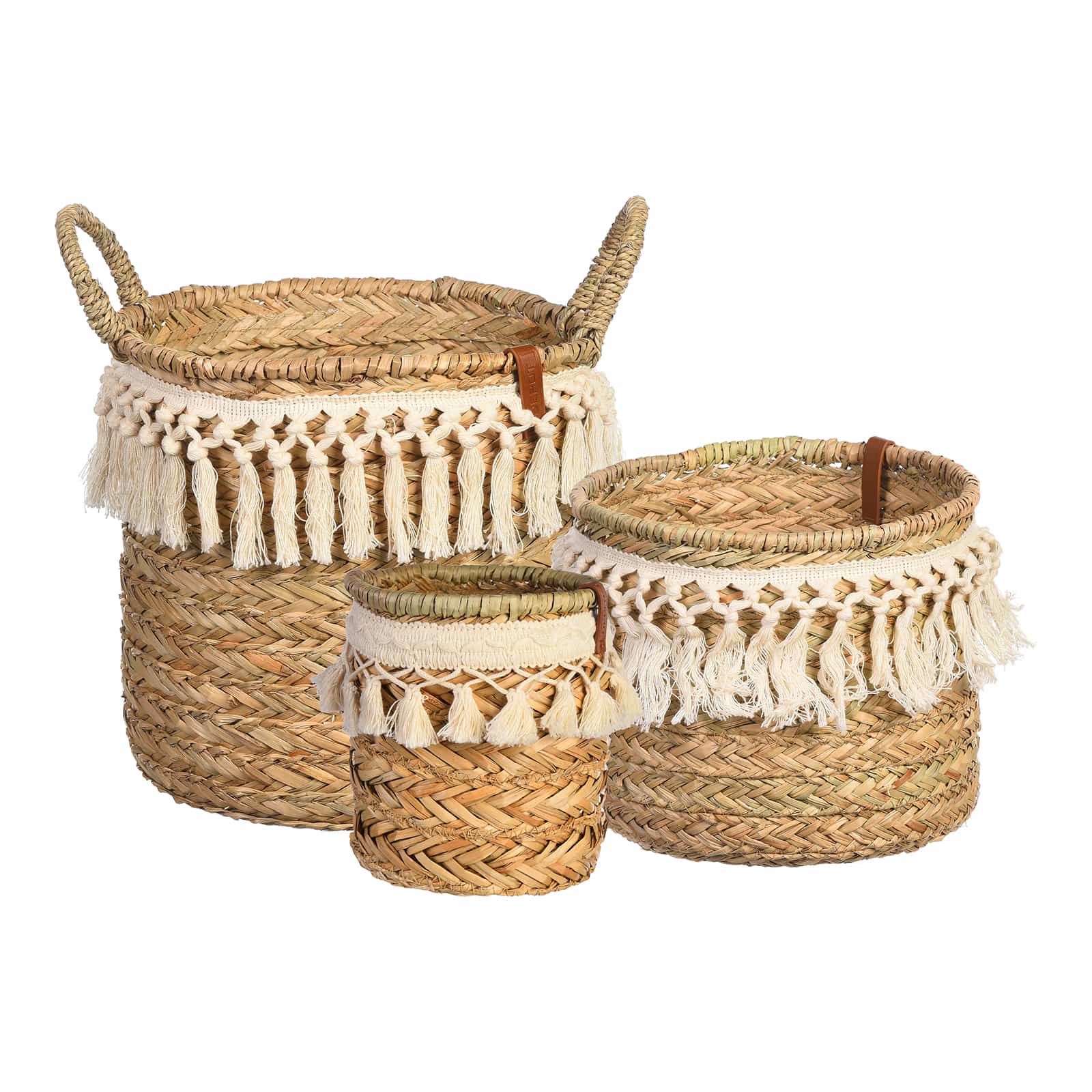 Aufbewahrungskorb-Set Fransen Beige, 3 -tlg.