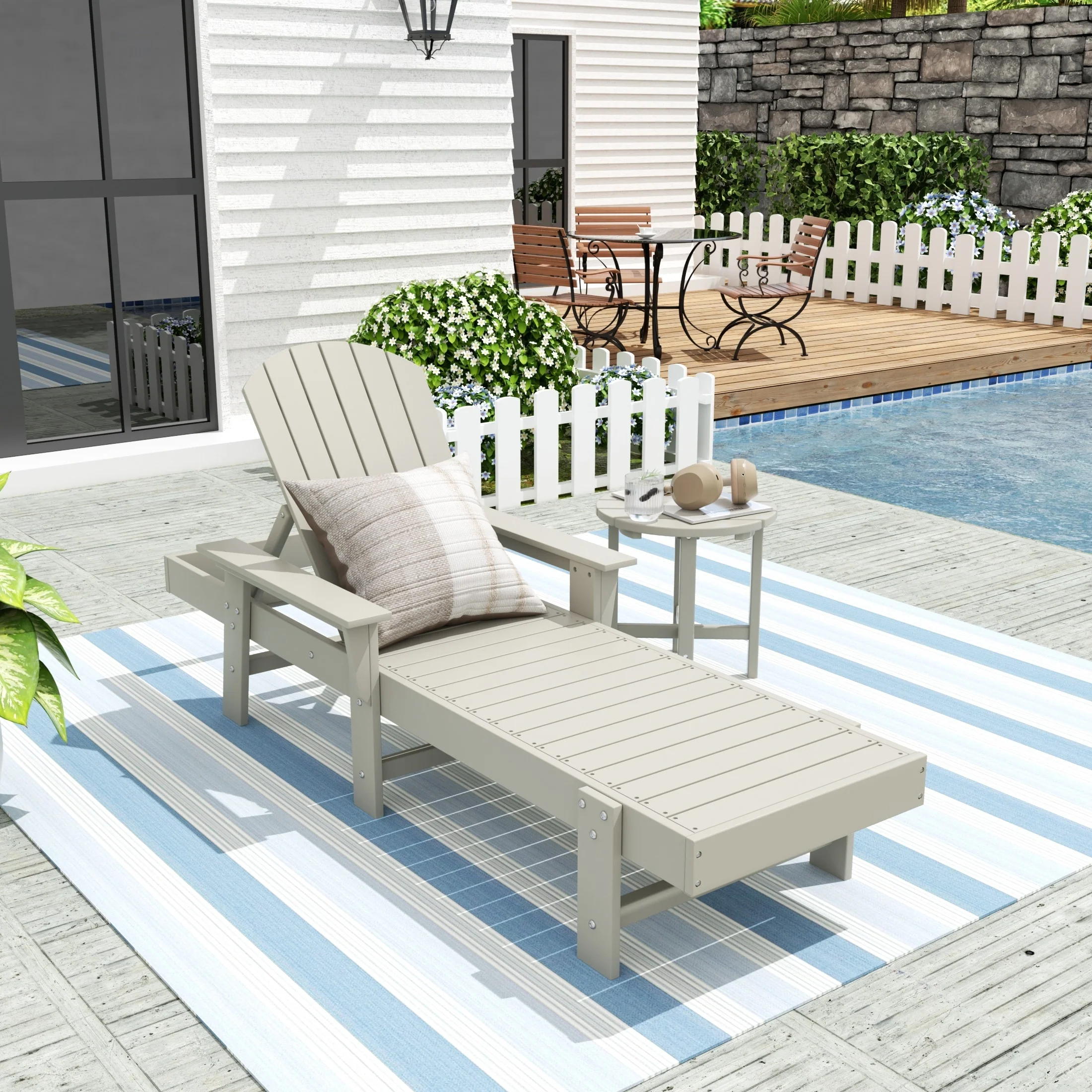 Polytrends Altura Poly Eco-Friendly All Weather Reclining Chaise Lounge with Arms & Side Table (2 Piece Set)