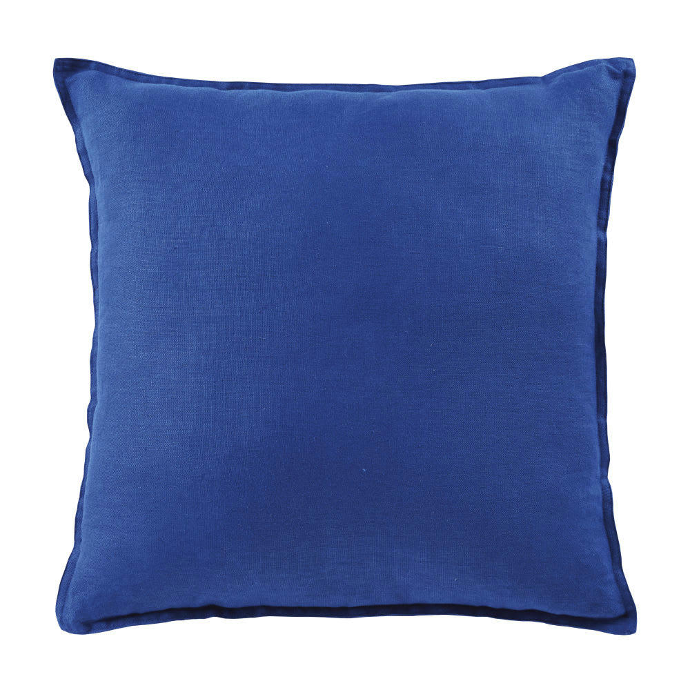 - Coussin en lin lavé bleu indigo 60x60