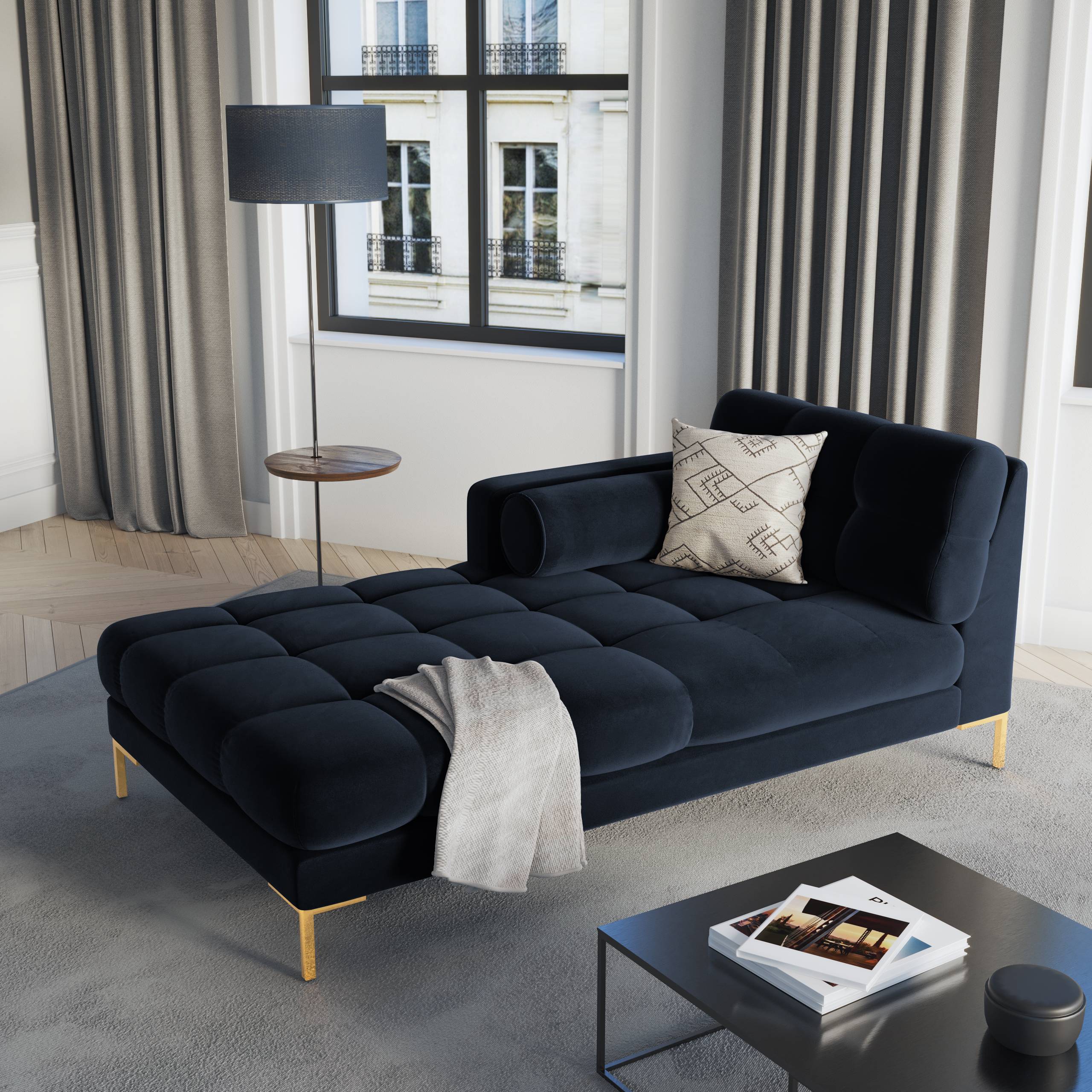 Chaise longue Bali links velvet