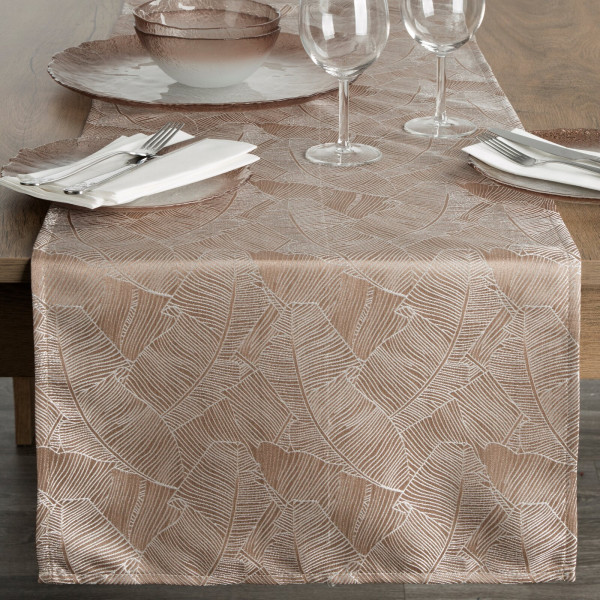 Bieżnik stołowy ISLA 40x140 cm ciemnobeżowy wzór roślinny boho klasyczny