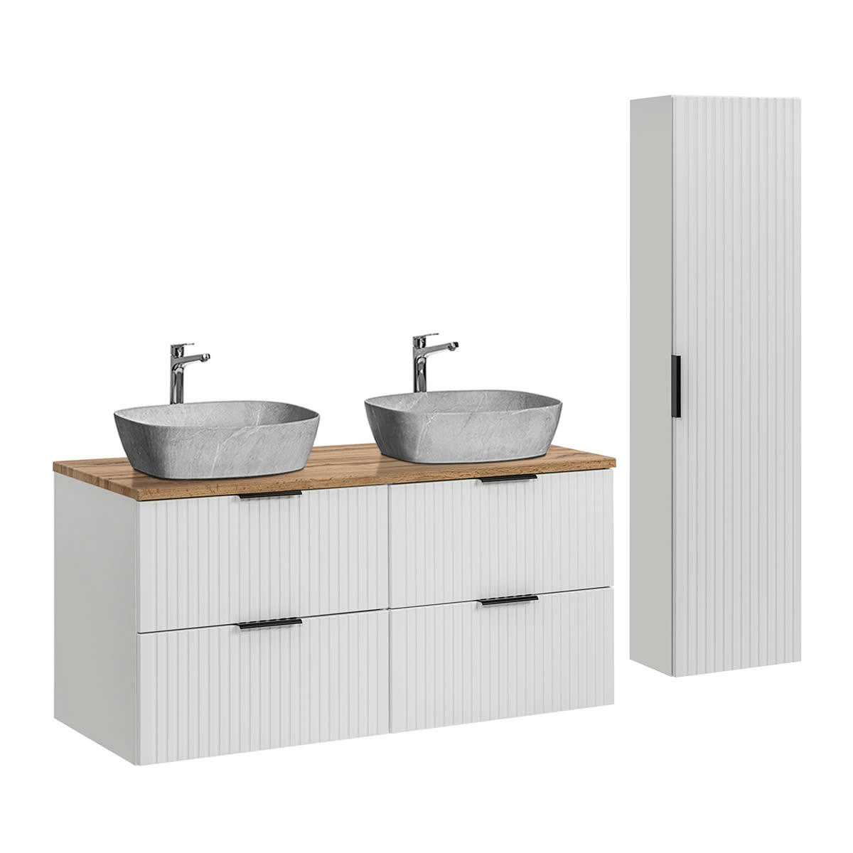 - Ensemble meuble double vasque 120cm et colonne stratifiés blanc