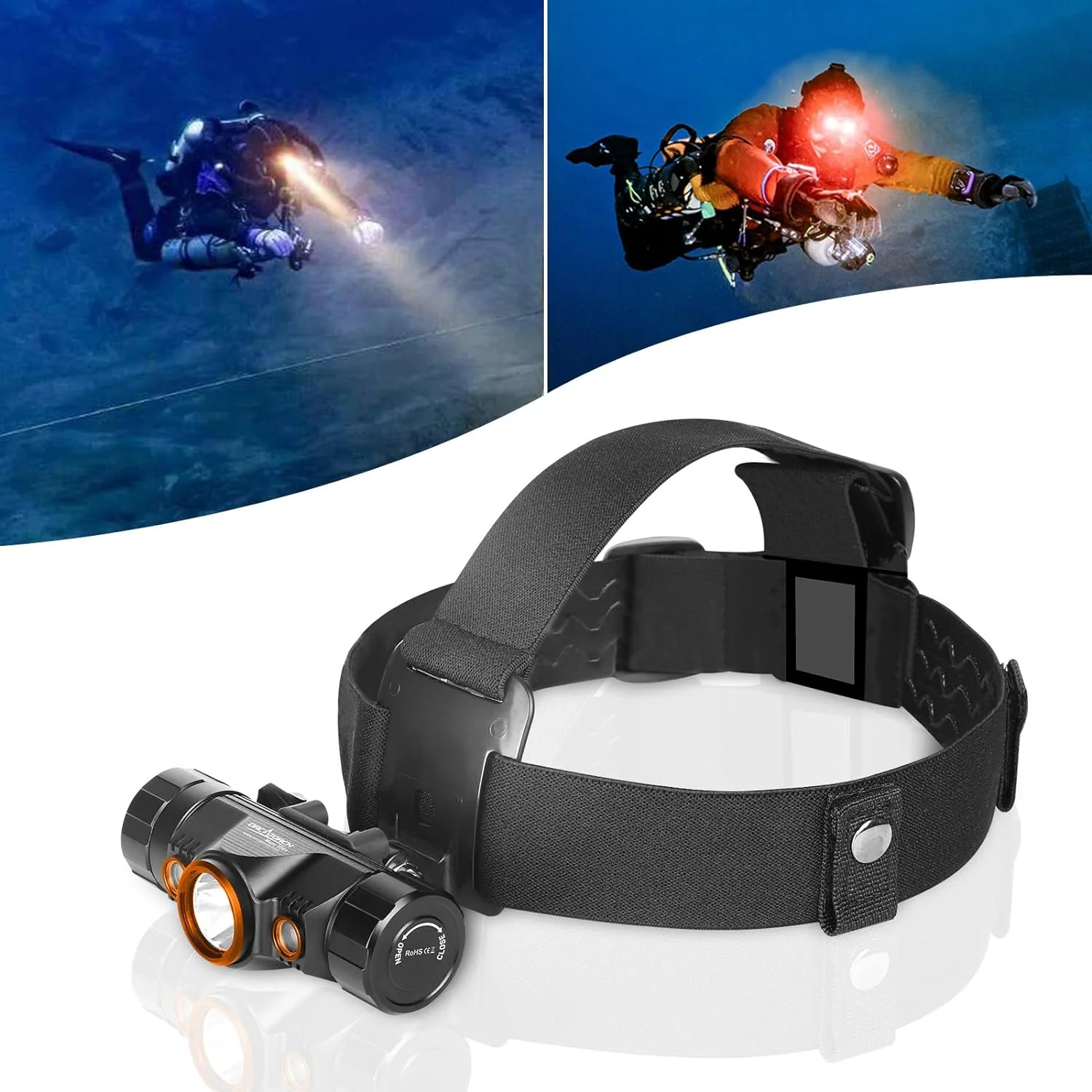 Diving Headlamp 1200 Lumens Scuba Dive Light 5 Modes Dual-Color (White/Red) Professional Underwater 150M Headlight, IP68 Waterproof Flashlight for Caving Snorkeling Spearfishing
