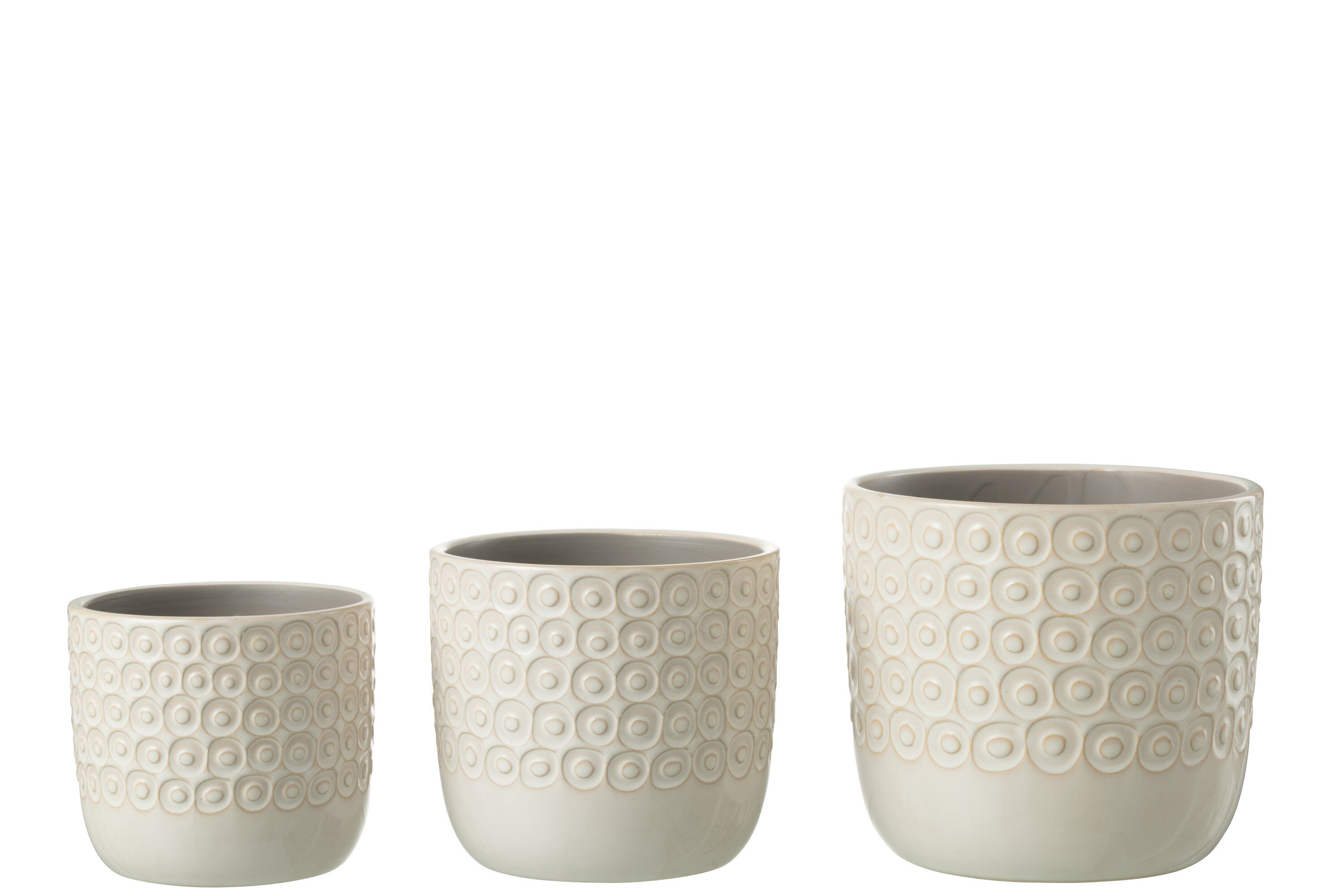 J-Line bloempot Bol - keramiek - wit - small - 2 stuks - Ø 12 cm