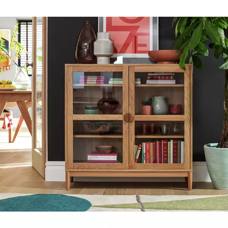 Habitat Cornelia 2 Door Glass Short Display Cabinet -Natural
