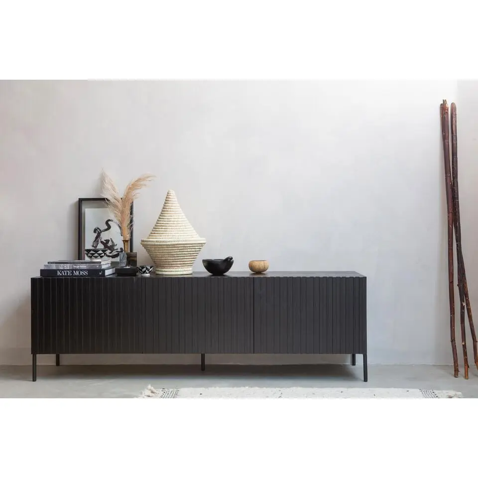 WOOOD Grand Gravure TV Meubel - Grenen - Zwart - 56x180x46