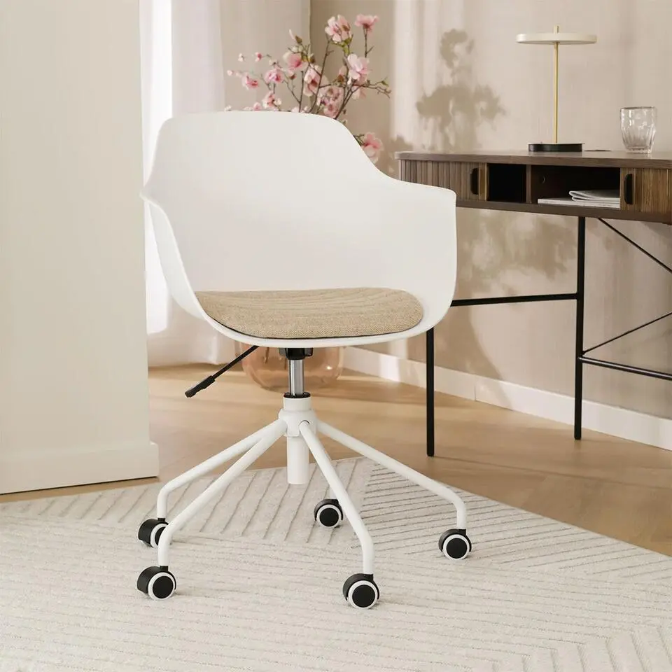 Nolon Nout-Liz Bureaustoel Wit met Nougatbruin Zitkussen - Wit Onderstel