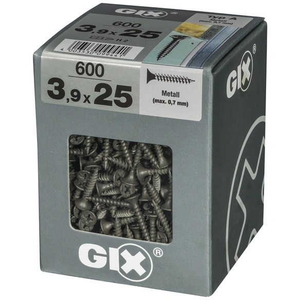 Feingewindeschraube, 3,9 mm, Stahl, 600 Stk., GIX A 3,9x25 XL