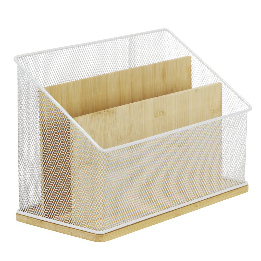 Organiseur de bureau bambou et métal 3 compartiments 29x14xH20cm