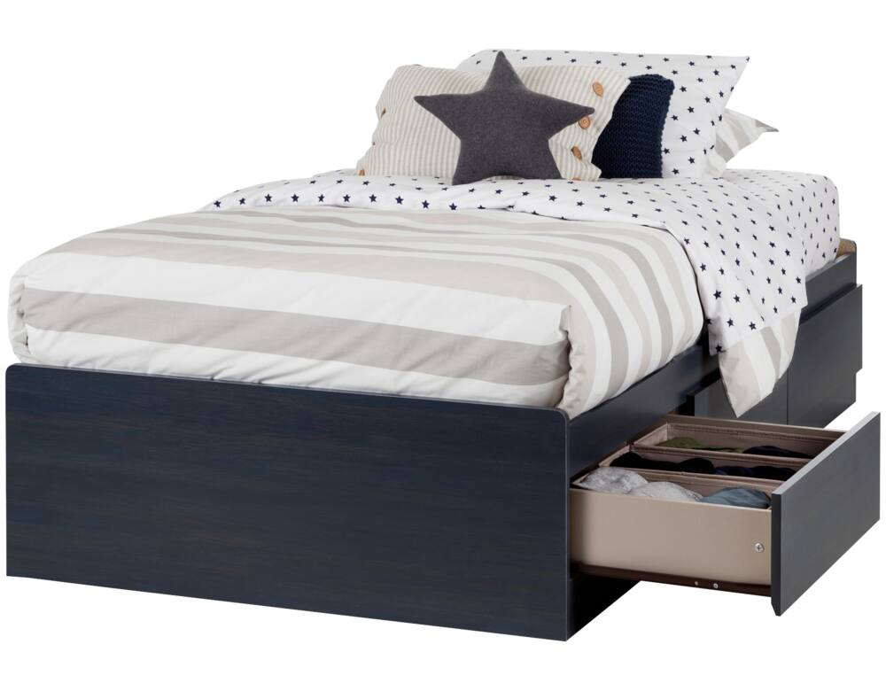 South Shore Aviron Mates Kids Platform Storage Twin/Single Bed With 3 Drawers, Blueberry