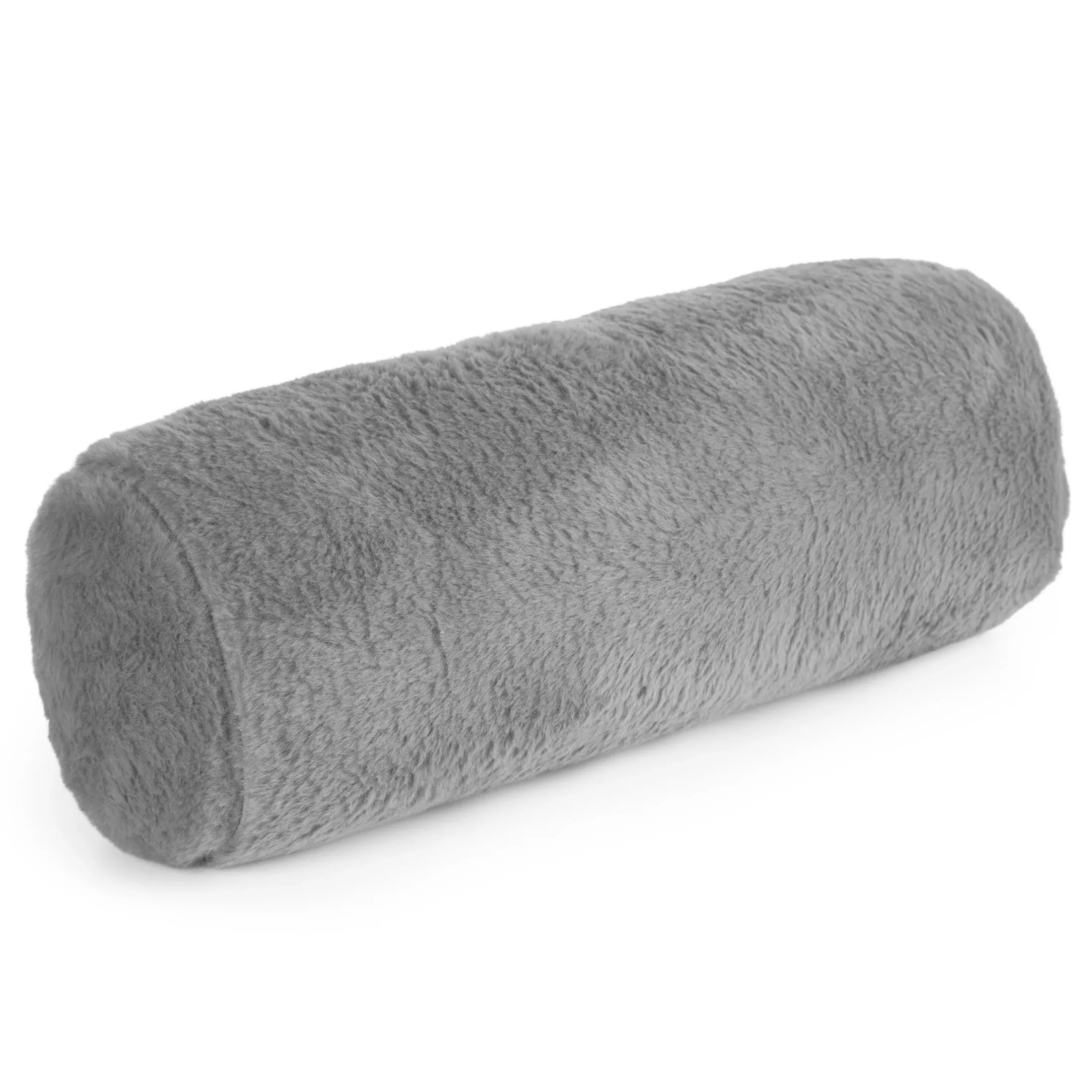 Poduszka wałek 15x45 cm srebrna z miękkiej futrzanej tkaninyNINA