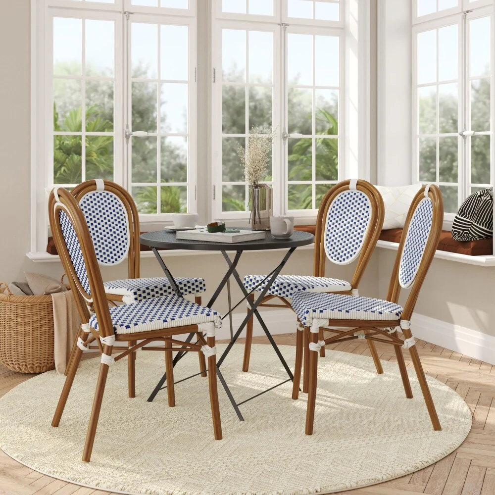 4 Pack All-Weather Commercial Paris Chair with Metal Frames - N/A