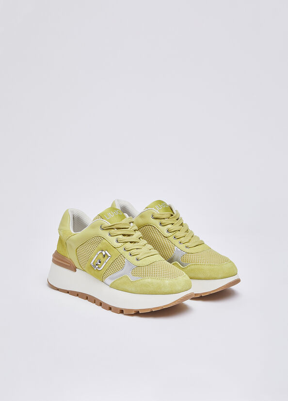 Sneakers platform in suede e mesh