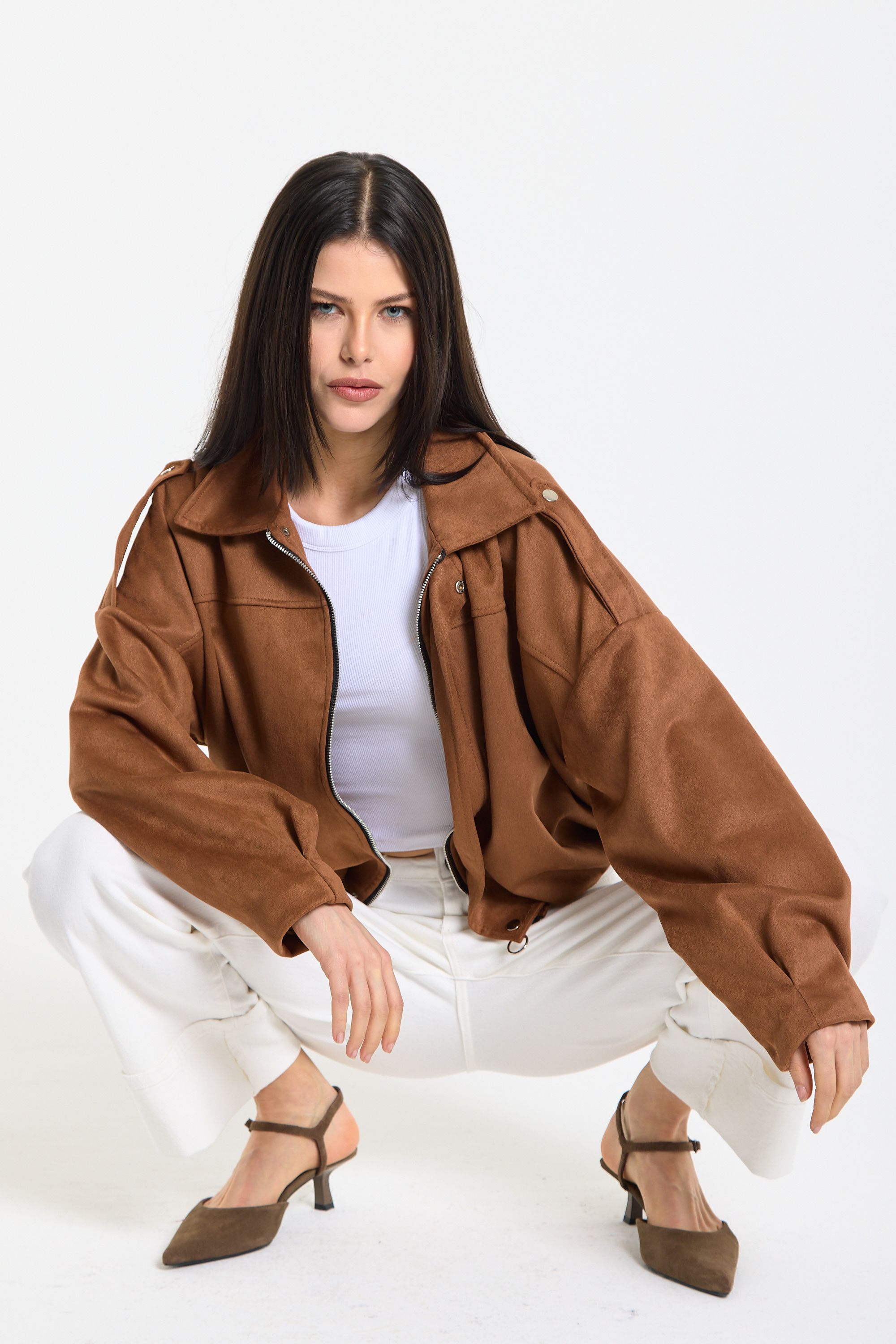 House of Holland Camel Oversized Faux Suede Jacket