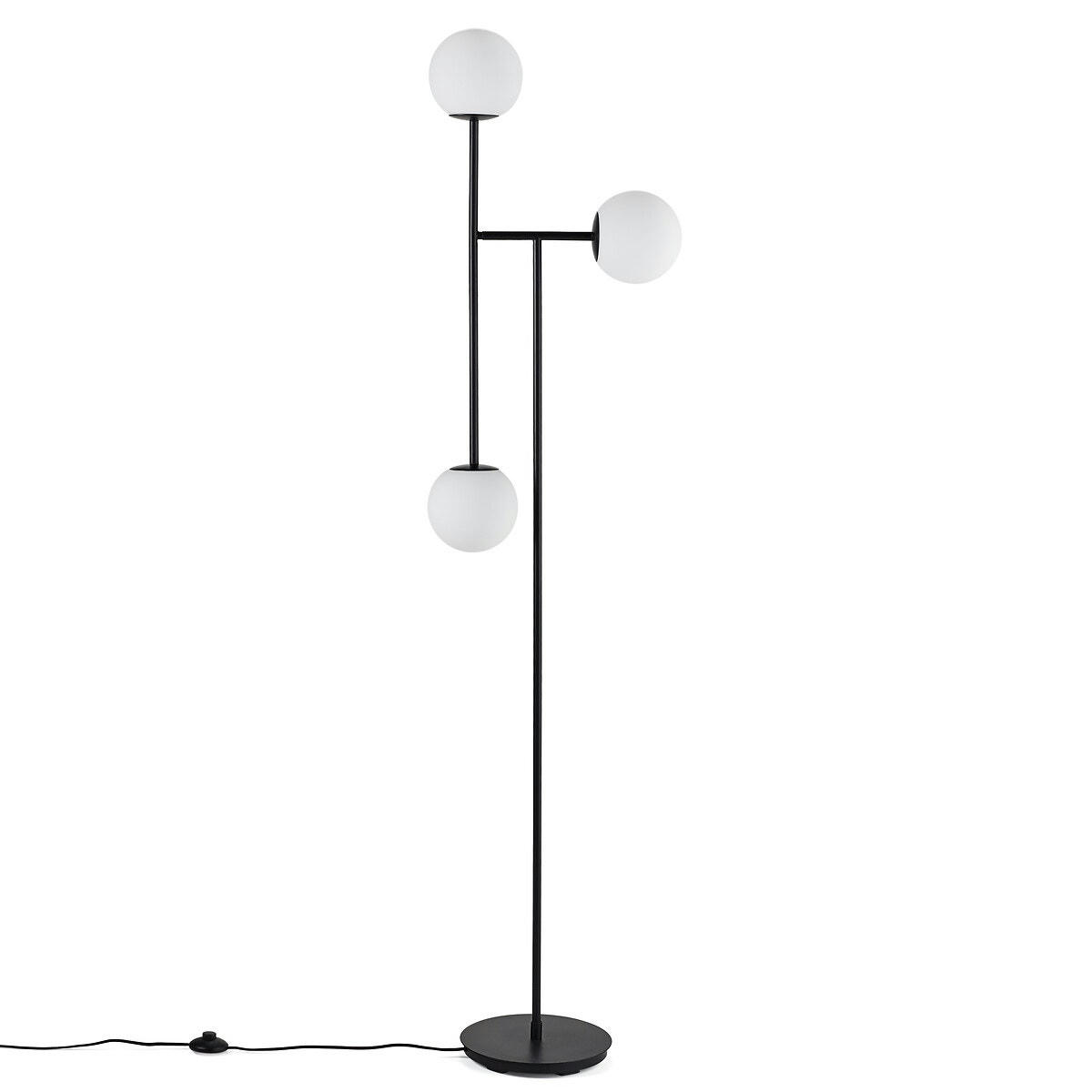 Lampadaire métal acier et verre opaline, Atea