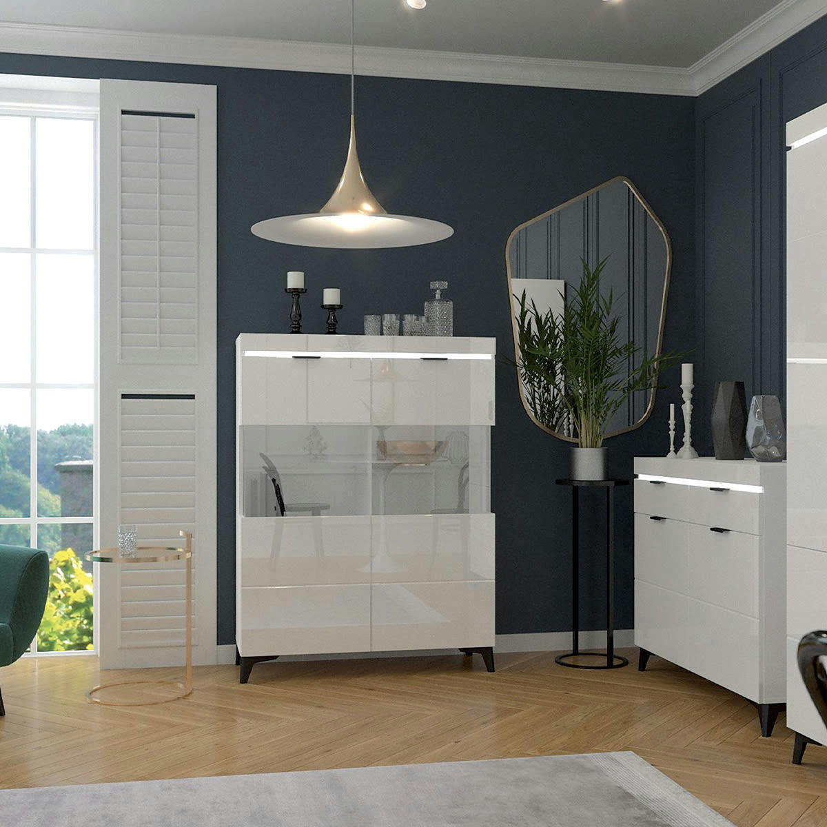 - Vaisselier 2 portes LED inclus stratifiés blanc