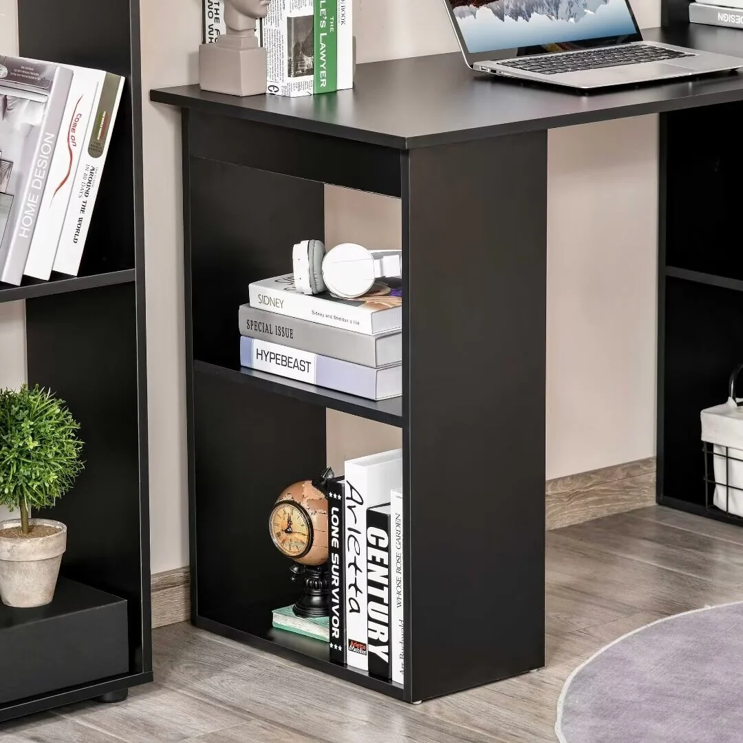 Modern Home Office Desk with 6-Tier Storage Shelves,with Bookshelf