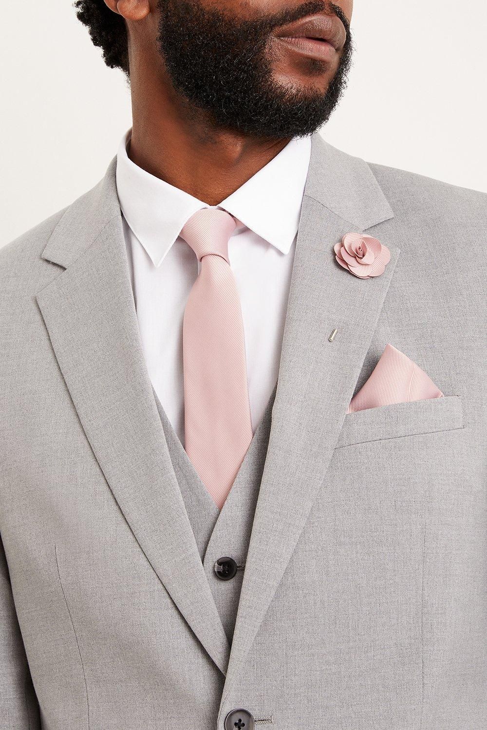 Burton Pink Tie With Pocket Square and Pin