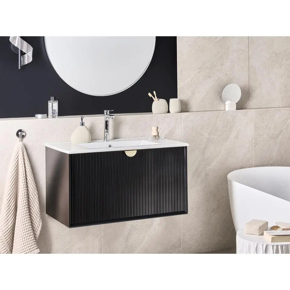 BONAIRE - Wastafelmeubel - Zwart - 80 x 43 cm - Hout