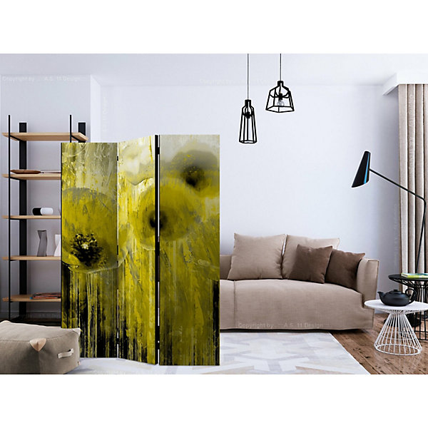 Paravent design folie jaune à 3 panneaux pour intérieur 135 x 172 cm Jaune et Gris