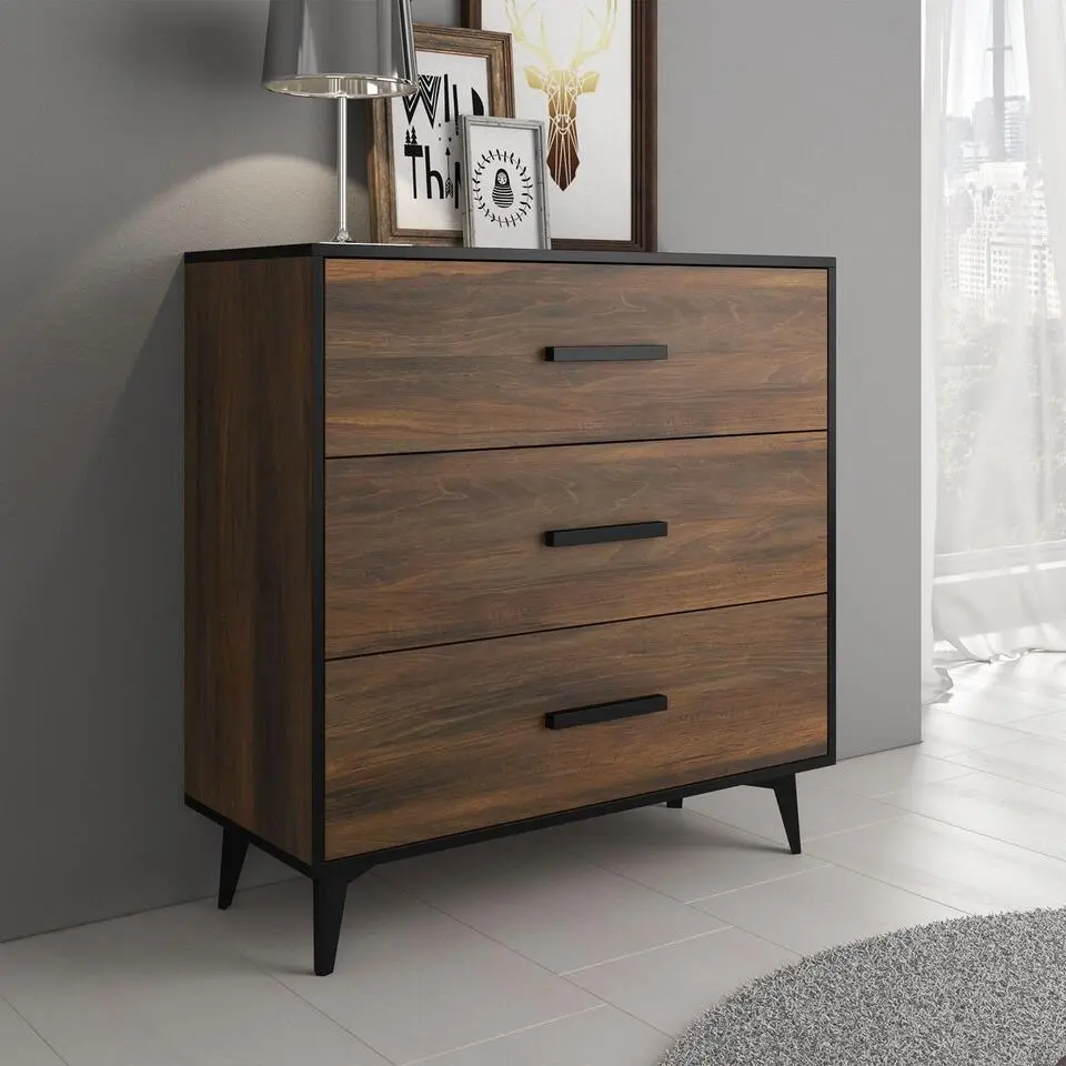 Meubella - Ladekast Frey - Donker eiken - Zwart - 91 cm