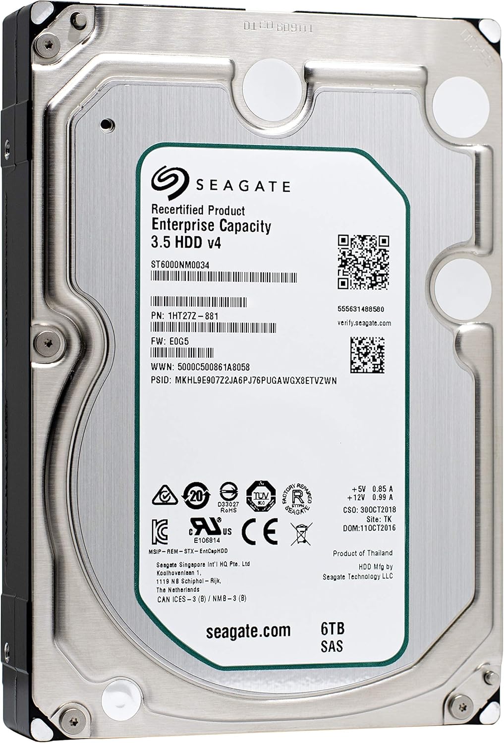 Seagate Enterprise Capacity 3.5 HDD| ST6000NM0034 | 6TB 7.2K RPM SAS 12Gb/s 128MB Cache 3.5' | 512n | Enterprise Hard Disk Drive for Hyperscale Applications (Renewed)