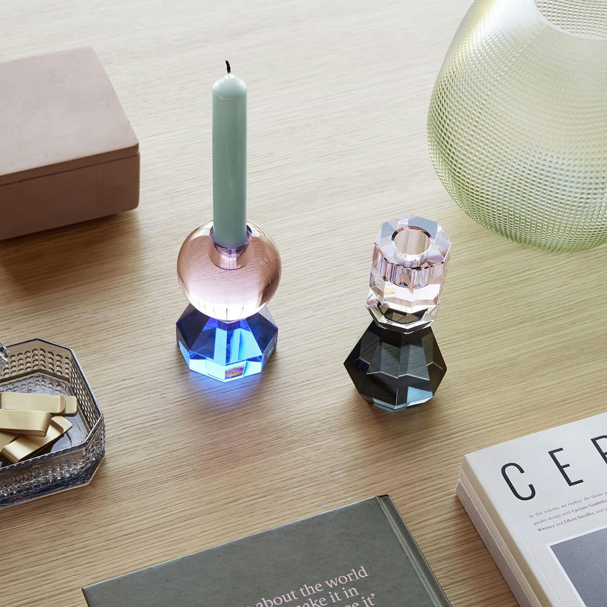 GEM - Bougeoir en verre bleu et rose