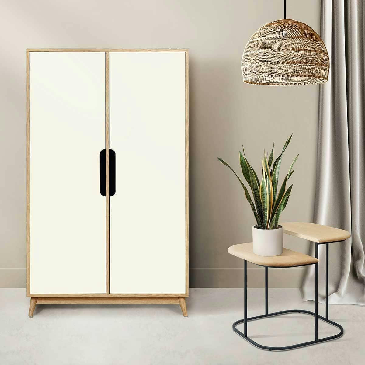 FLAK - Petite penderie couleur chene et blanc sable, 2 portes - 141*86*40