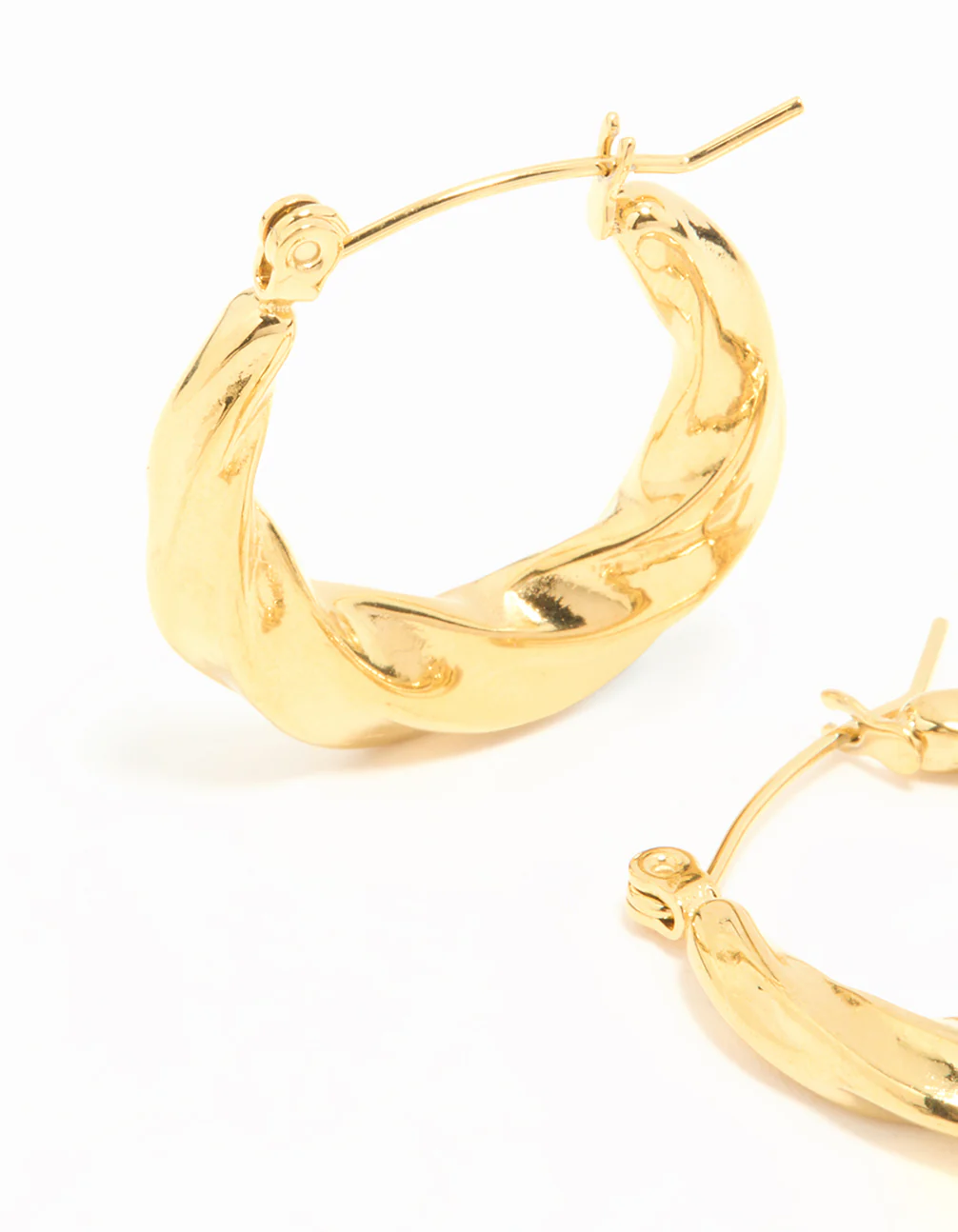 Waterproof Gold Plated Stainless Steel Twisted Medium Hoop Earrings