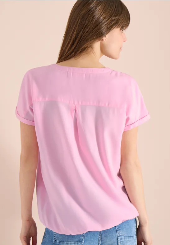 Kurzarm Bluse mit Split Neck