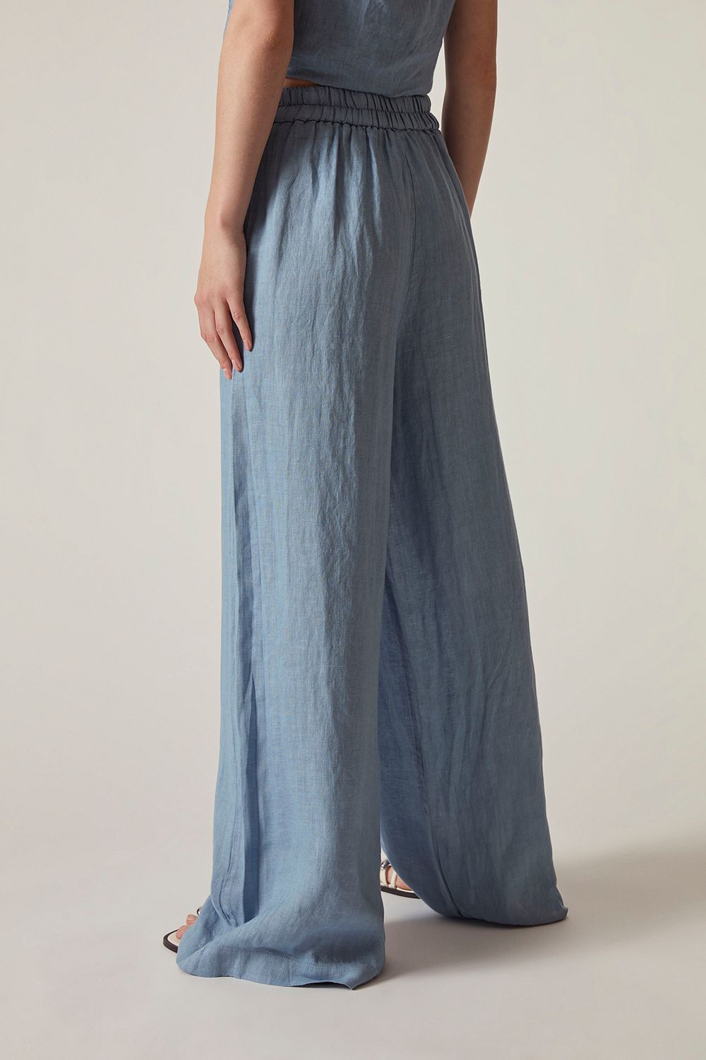 James Lakeland Denim Blue Linen Wide-Leg Trousers