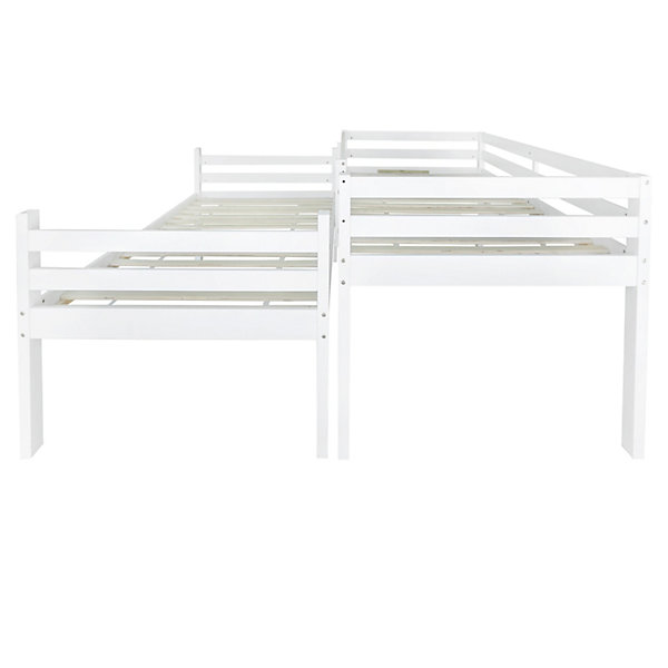 Lit superposé enfant avec rangements chaussures et casiers, convertible 2 lits simples, blanc, 90x200 cm