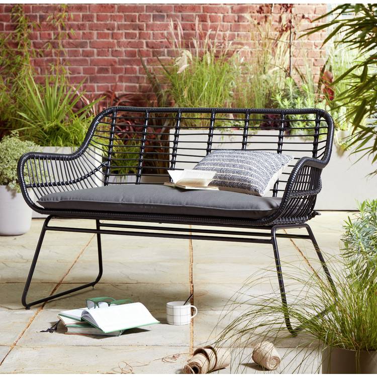 Habitat Ross Rattan Effect Garden Bench - Black