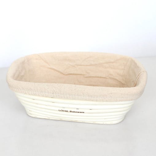 Loyal Banneton Rattan Proofing Basket Long & Liner 24x12cm & Half Moon Scraper
