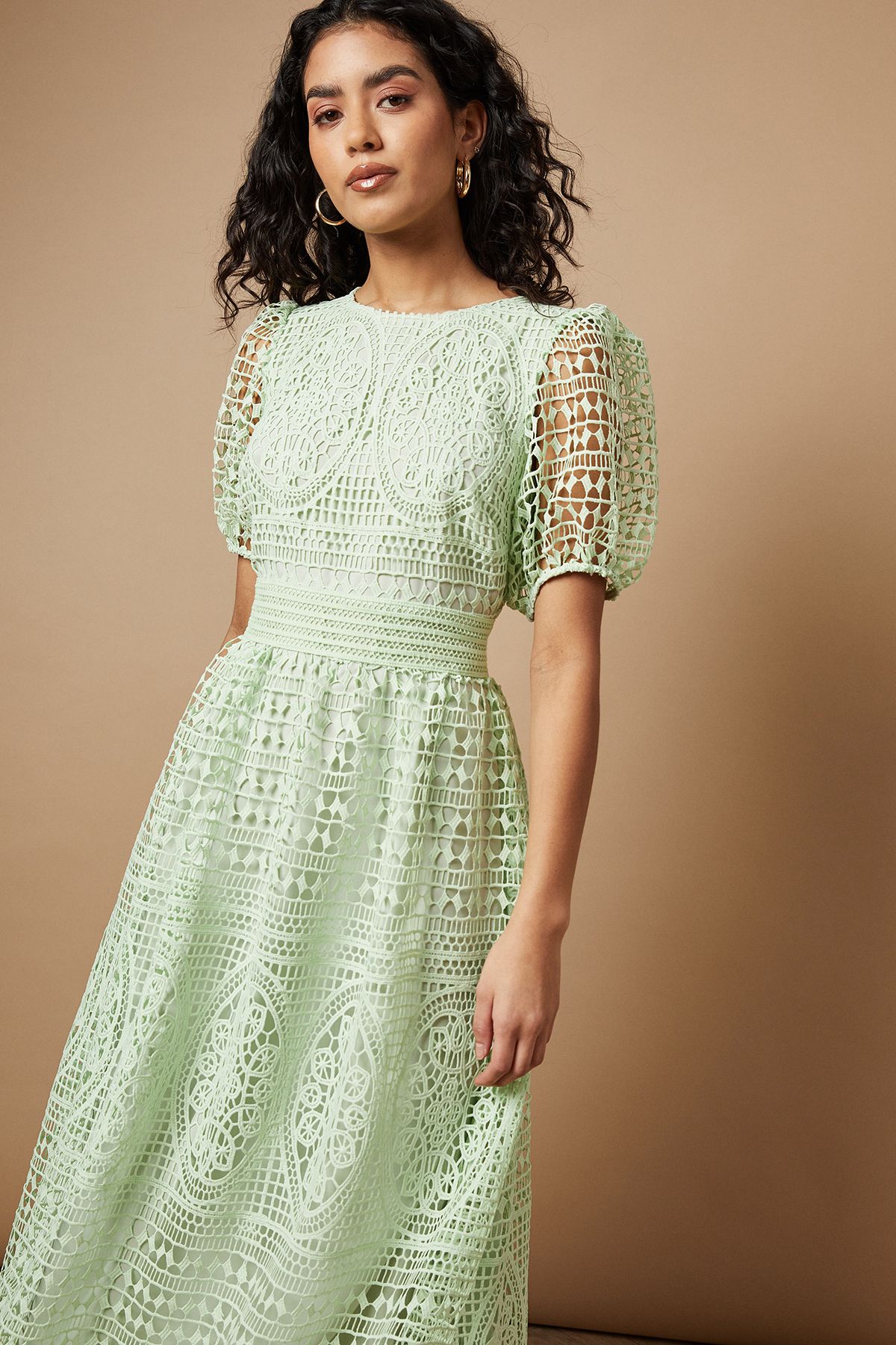 Oasis Petite Lace Puff Sleeve Midaxi Dress