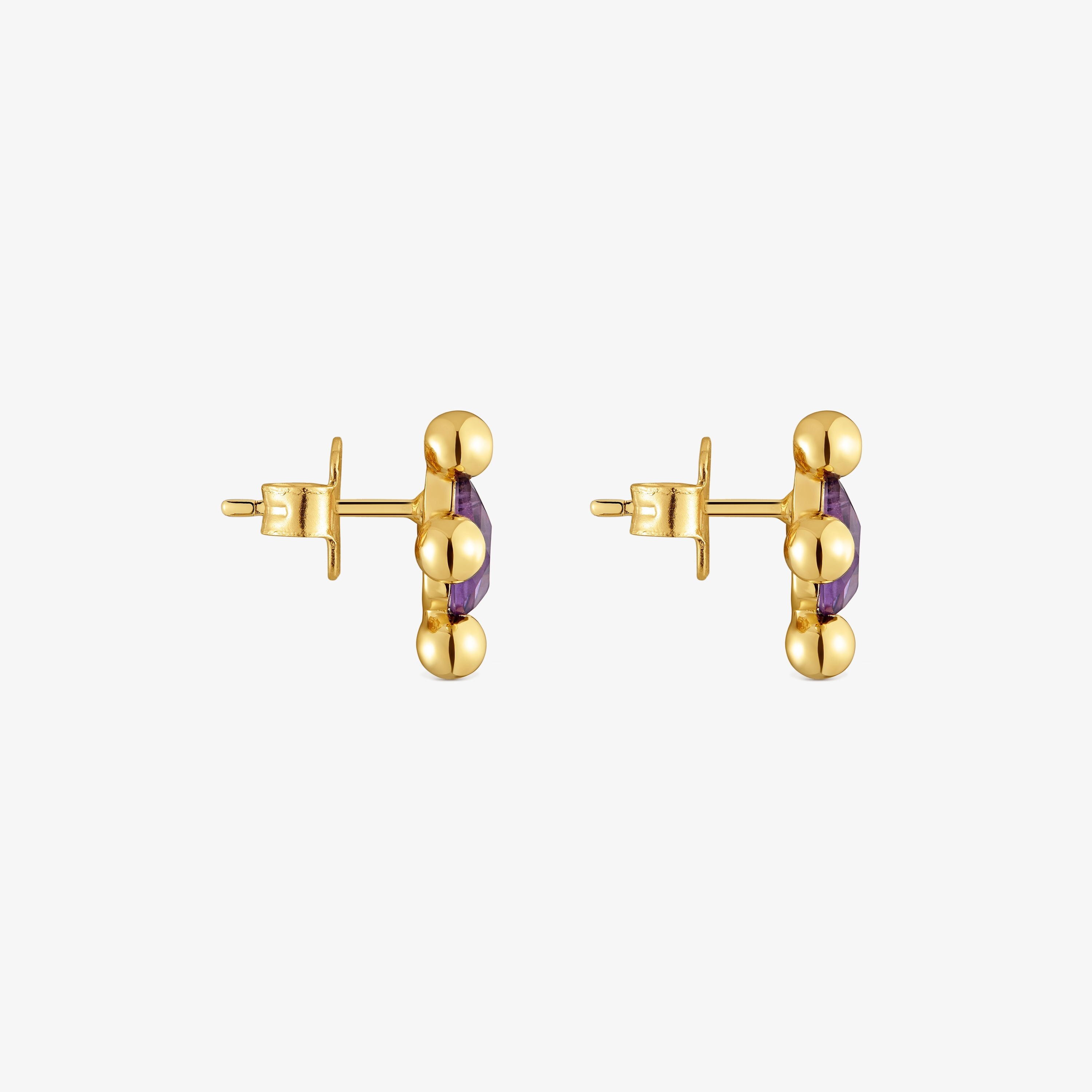Pendientes cortos con baño de oro 18 kt sobre plata y amatista Sugar Party