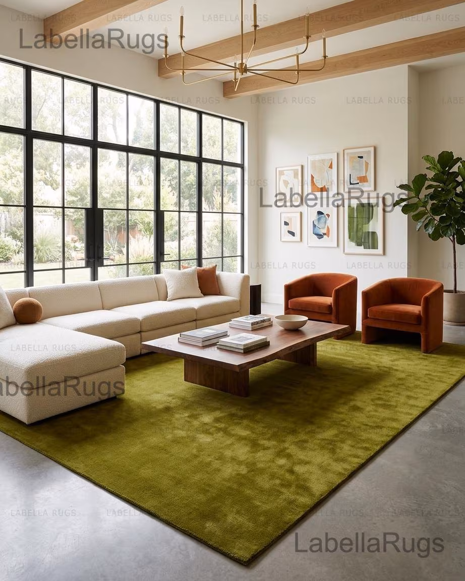 Hand Tufted Wool Area Rug: Solid NK Milano Green Modern Design